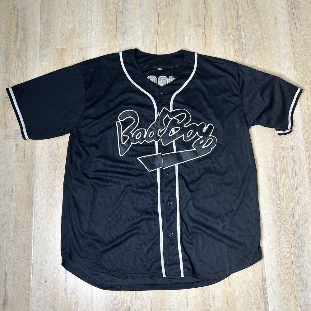 Bad Boy BIGGIE 10 Jersey Adult XXXL Baseball Shirt Hip Hop Black White 20 Years
